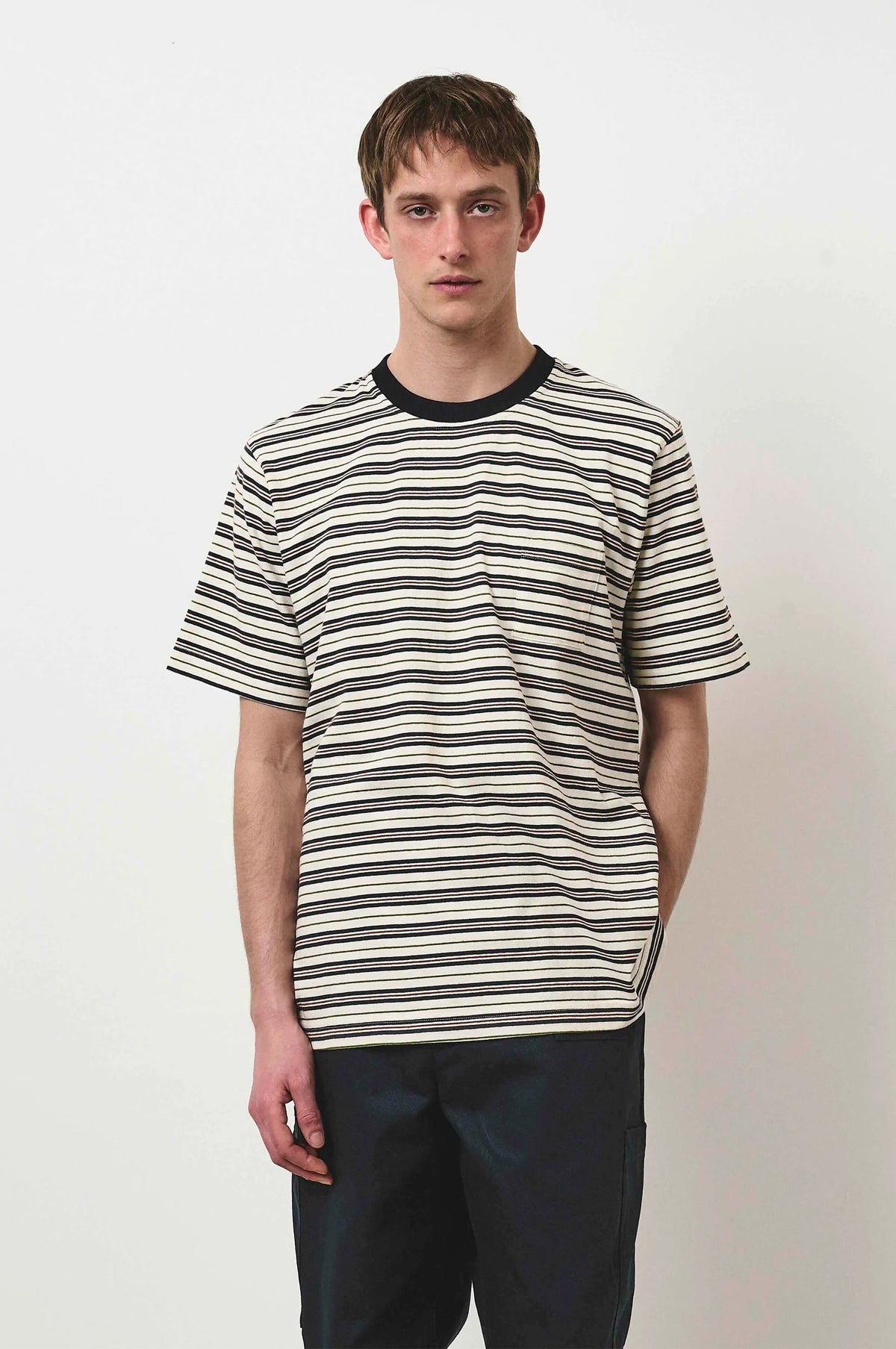 Cafe Mountain Striped Wide Tee Navy Stripe.