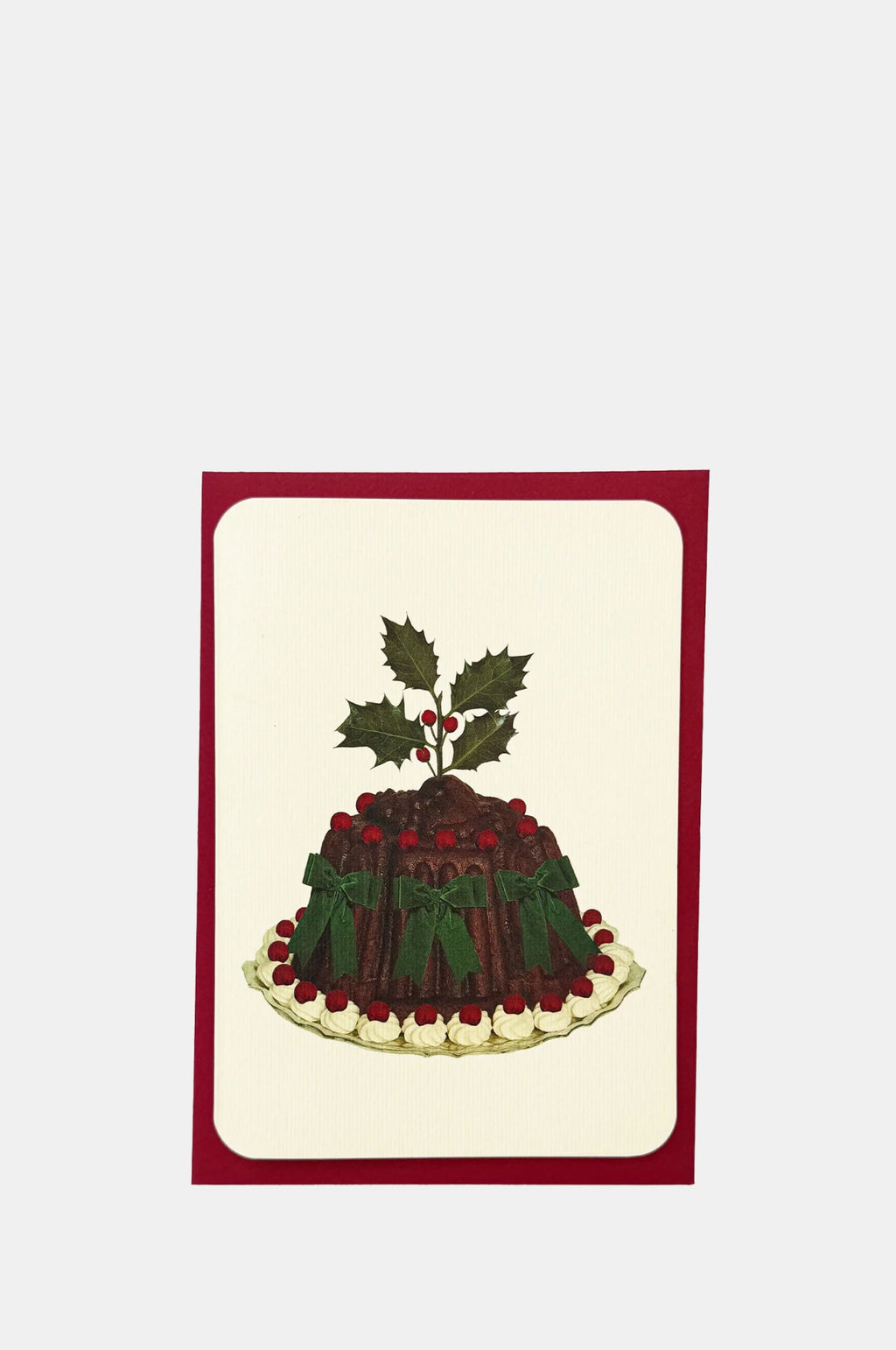 Christmas Plum Pudding Green Bows Greeting Card