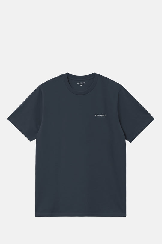 S/S Script Embroidery T-Shirt Deep Night/White