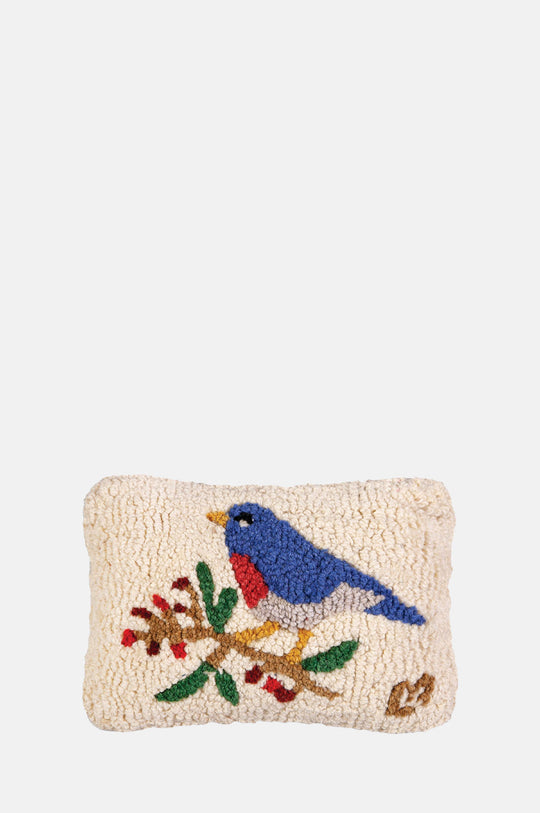 Bluebird and Berries Hand Hooked Wool Cushion
