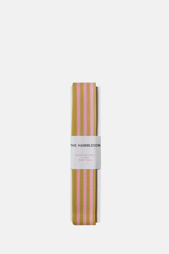 Mustard and Candy Pink Cotton Stripe Ribbon 35mm x 5m