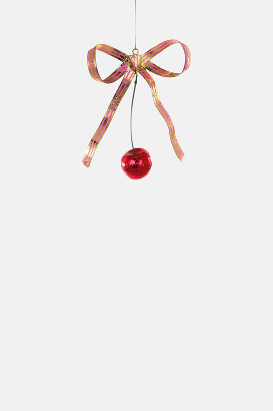 Coquette Cherry Ornament Pink Bow