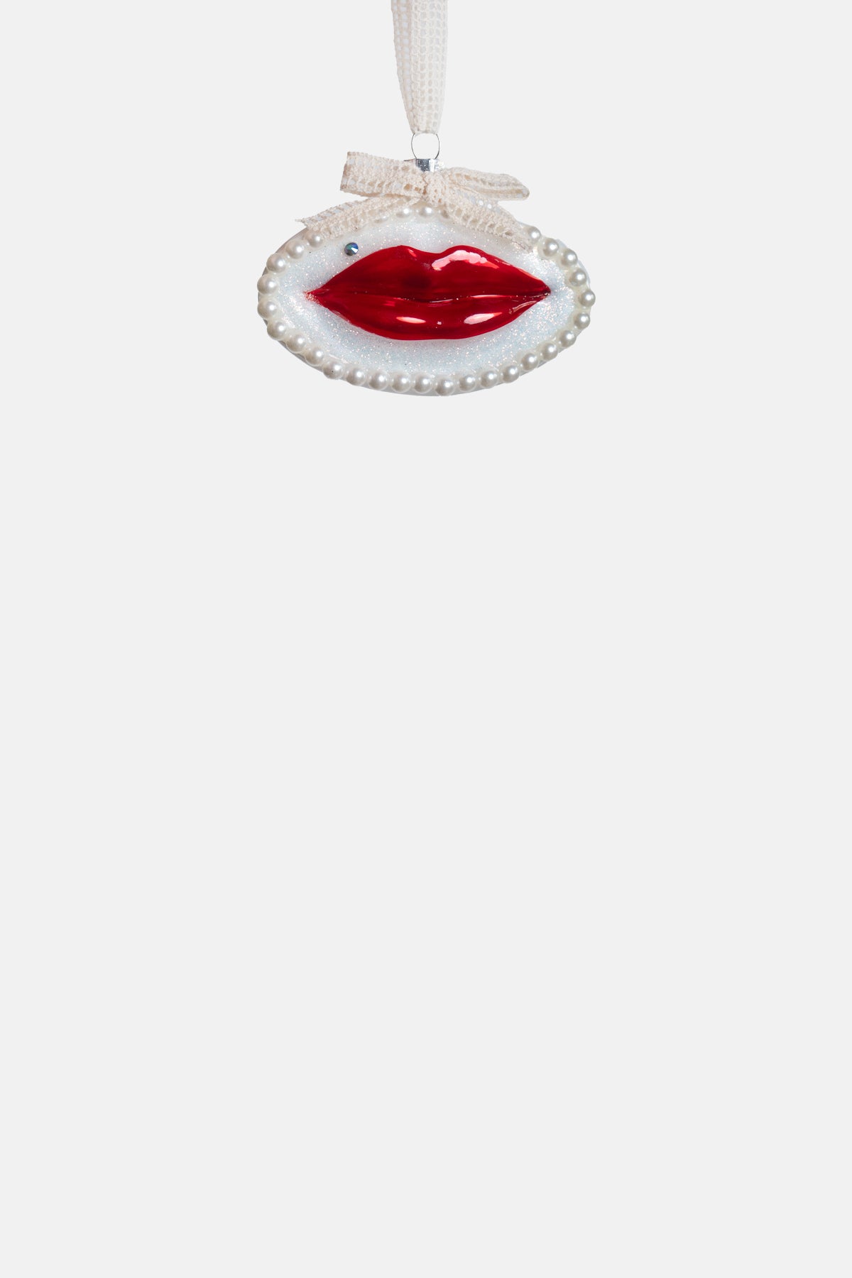 Cody Foster and Co Lovers Lips Ornament Cream Ribbon.