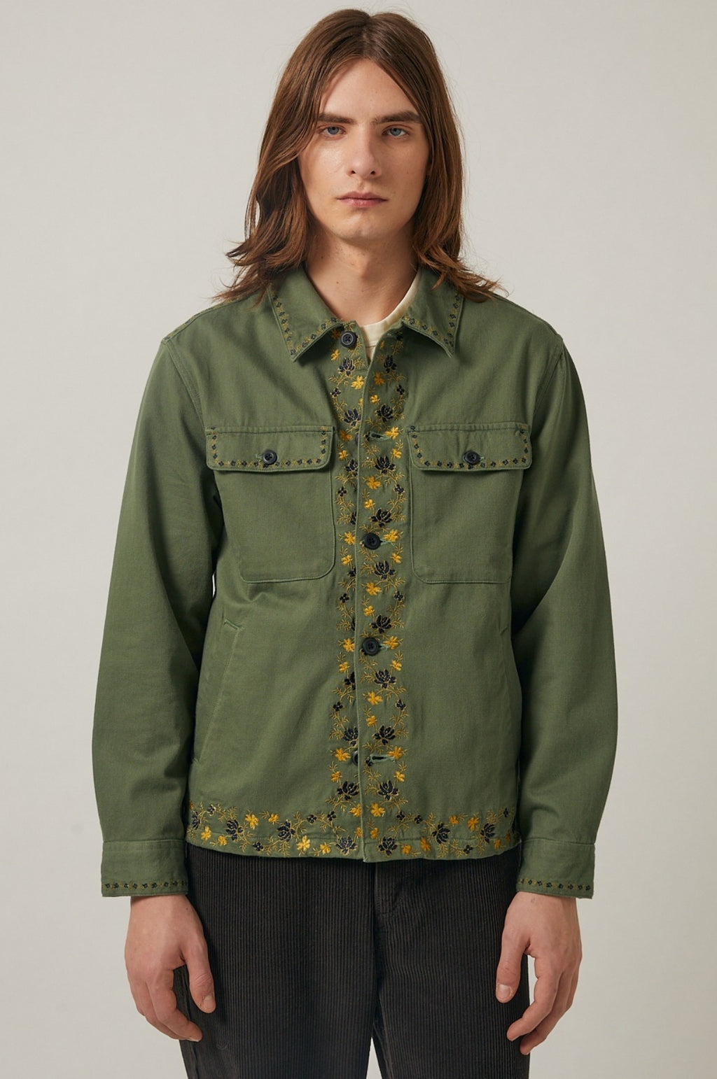 Embroidered Military Jacket Olive
