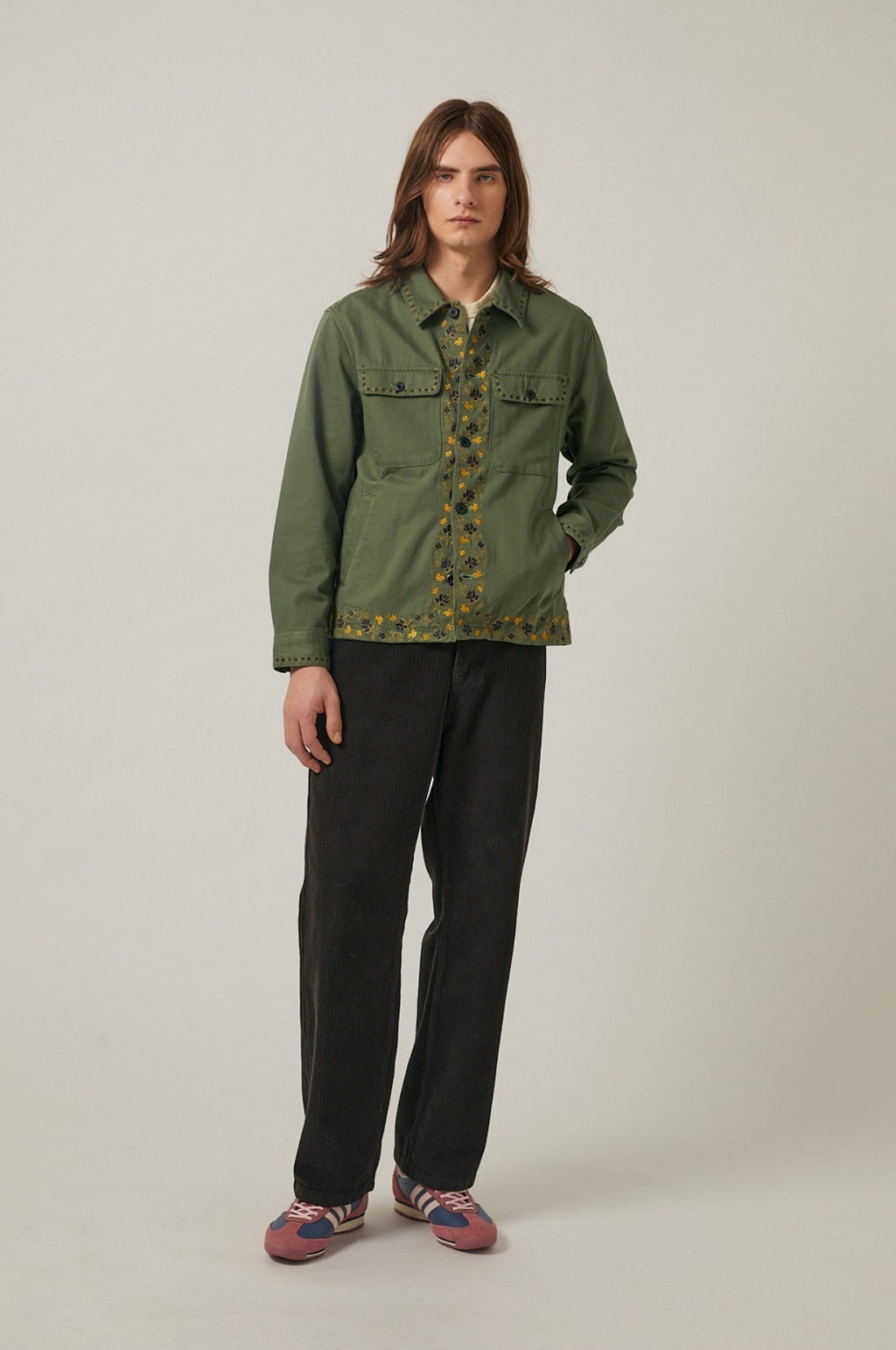 Embroidered Military Jacket Olive