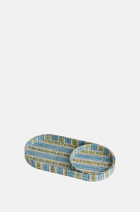 Desk Tray Set Floral Stripe Blue