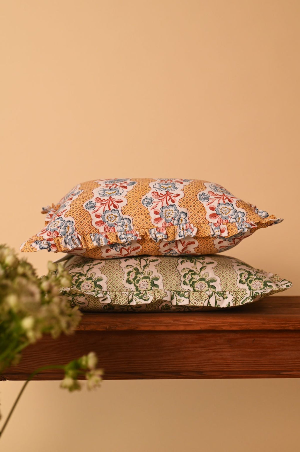 Yellow Blooming Trellis Ruffle Cushion