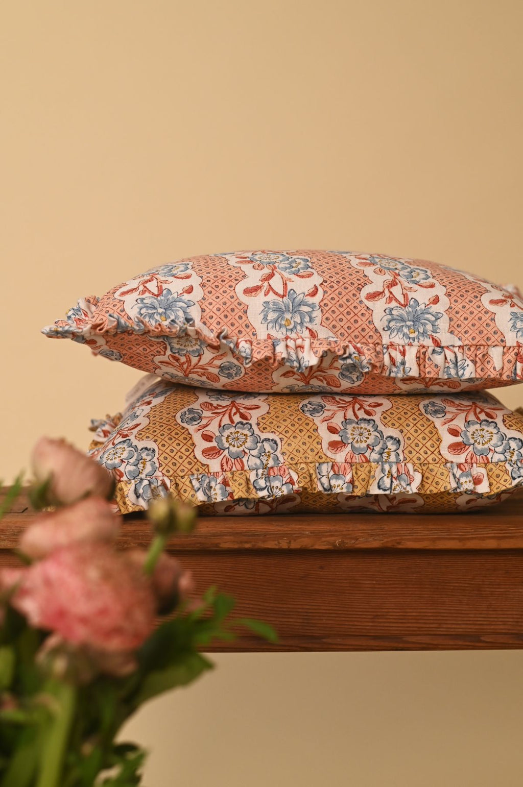 Pink Blooming Trellis Ruffle Cushion