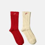 Damson Madder 2 Pack Socks Red & Cream Pointelle.