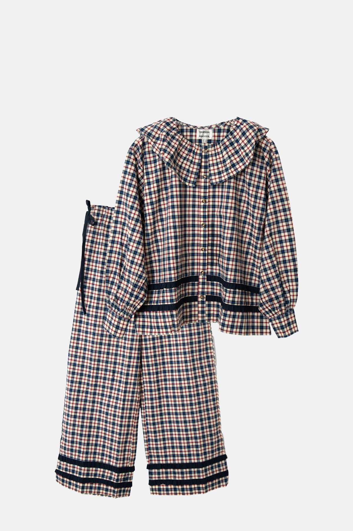 Damson Madder Aletta PJ Set Flannel Cherry Navy Check.
