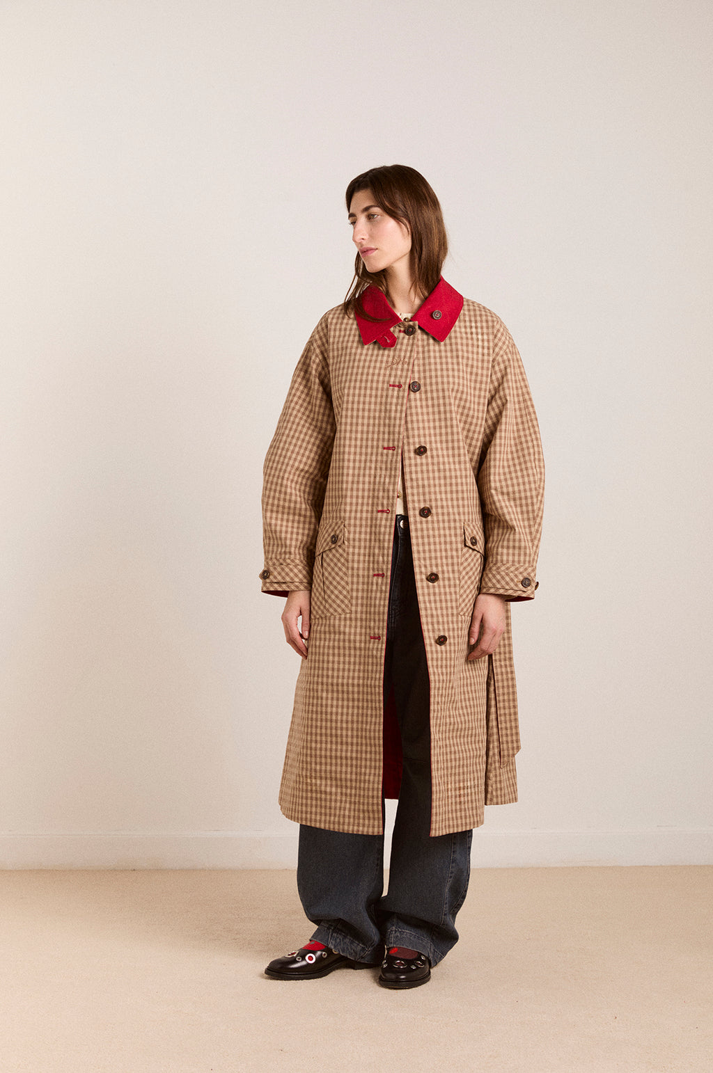 Anja Reversible Honey Trench Tan/Red