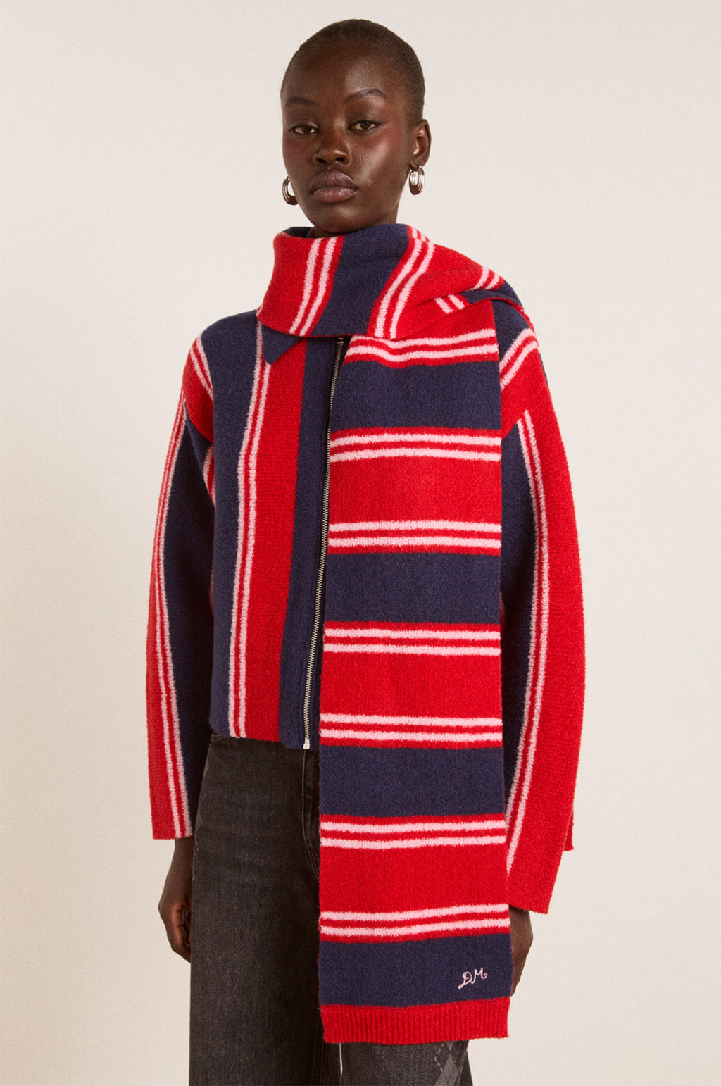 Bibi Skinny Scarf Red/Navy Stripe