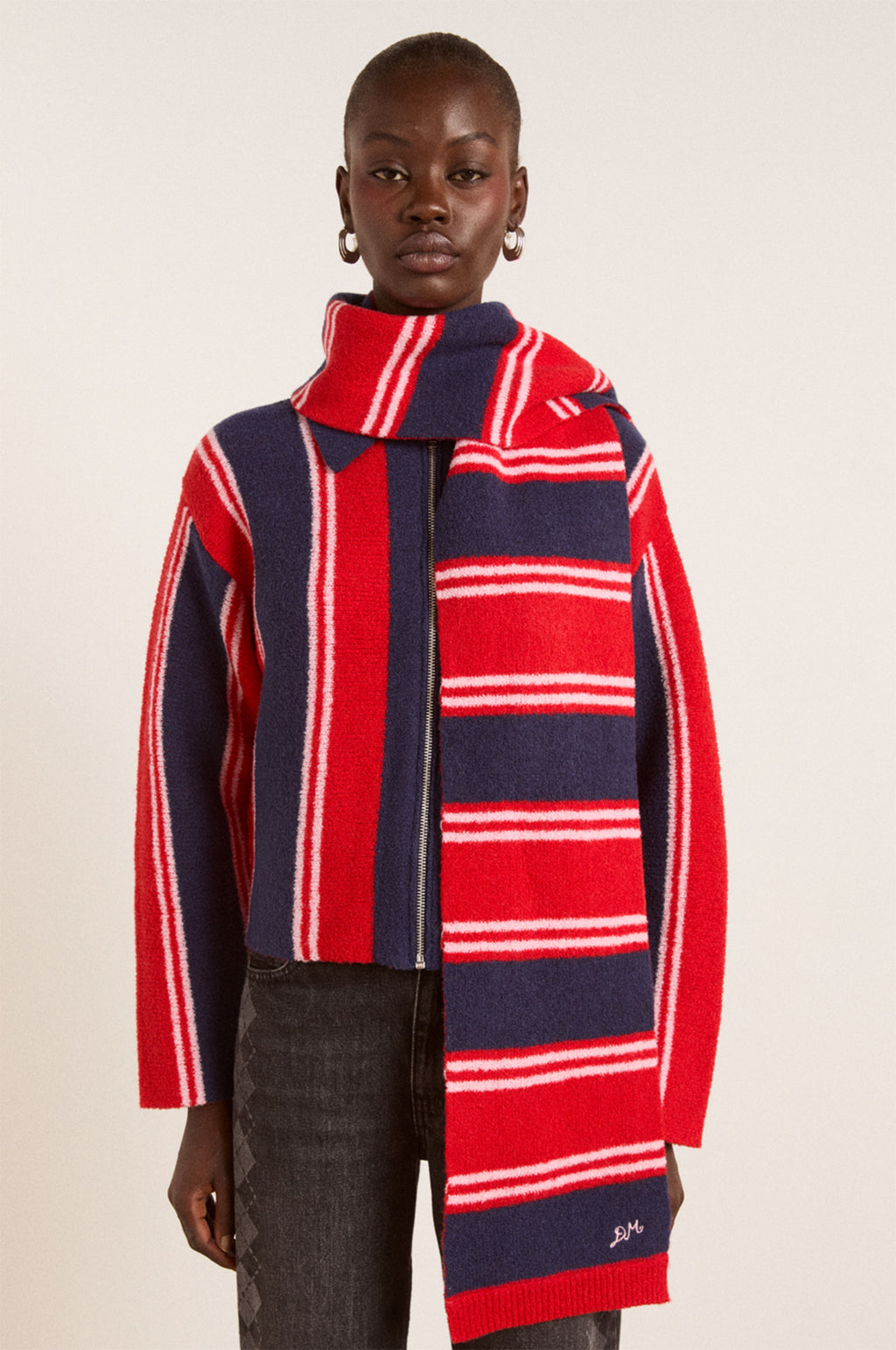 Bibi Skinny Scarf Red/Navy Stripe