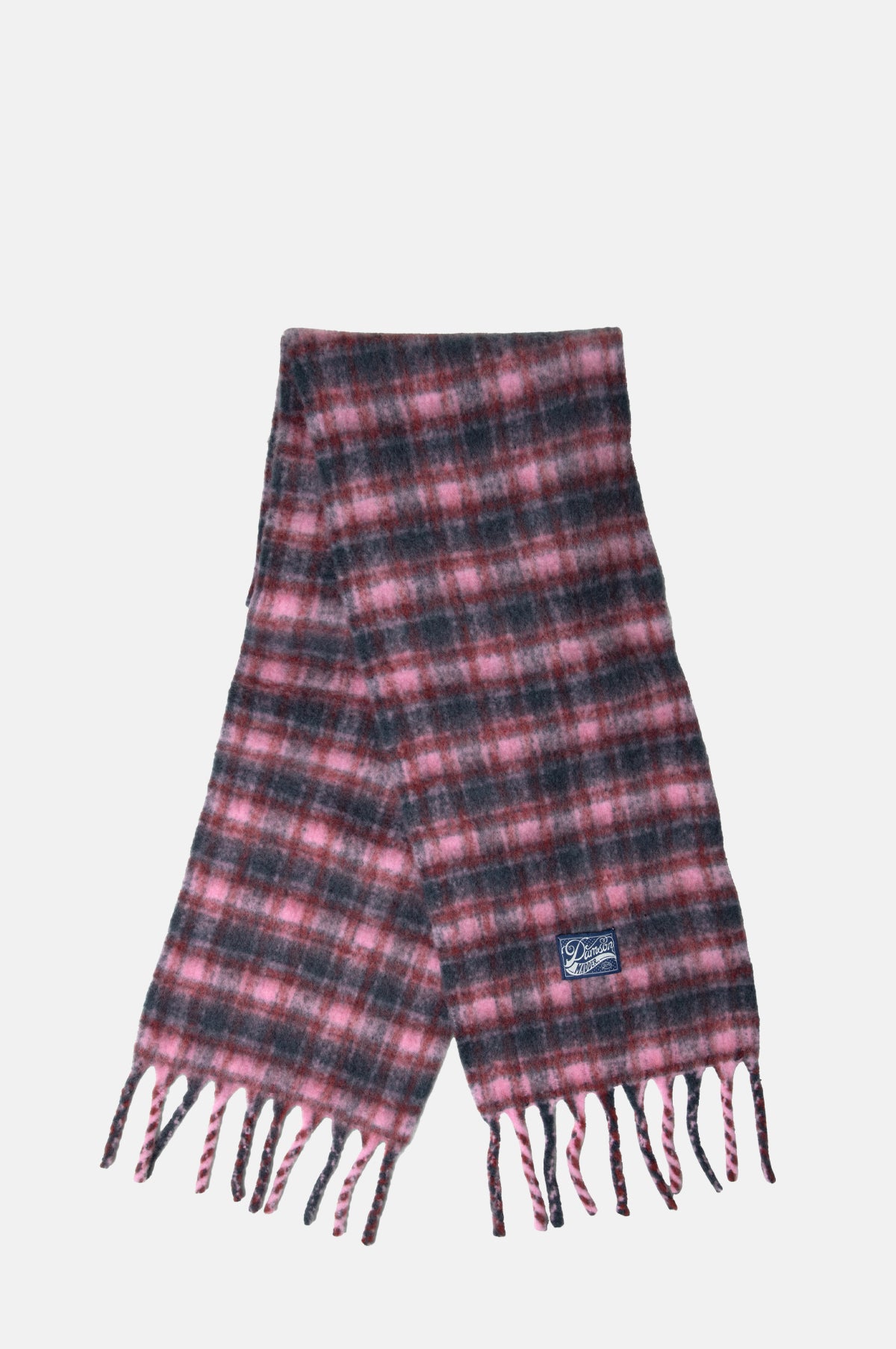 Damson Madder Brushed Fluffy Scarf Magenta Check.
