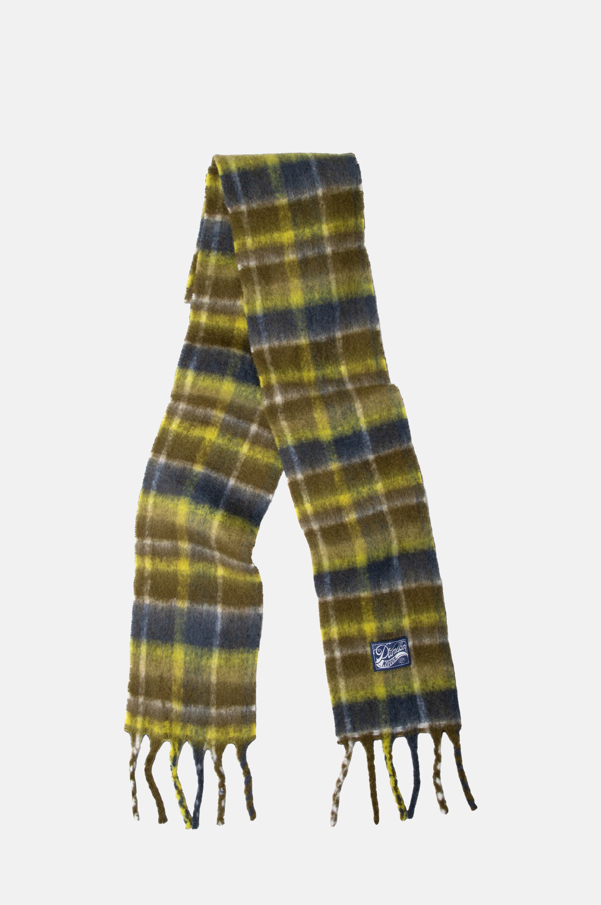 Damson Madder Brushed Fluffy Slim Scarf Lark Green Check.
