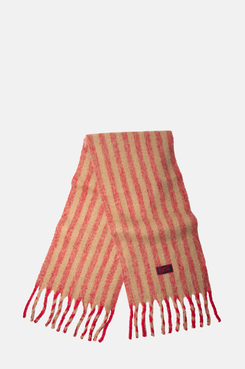 Damson Madder Brushed Oversized Scarf Red/Tan Stripe.