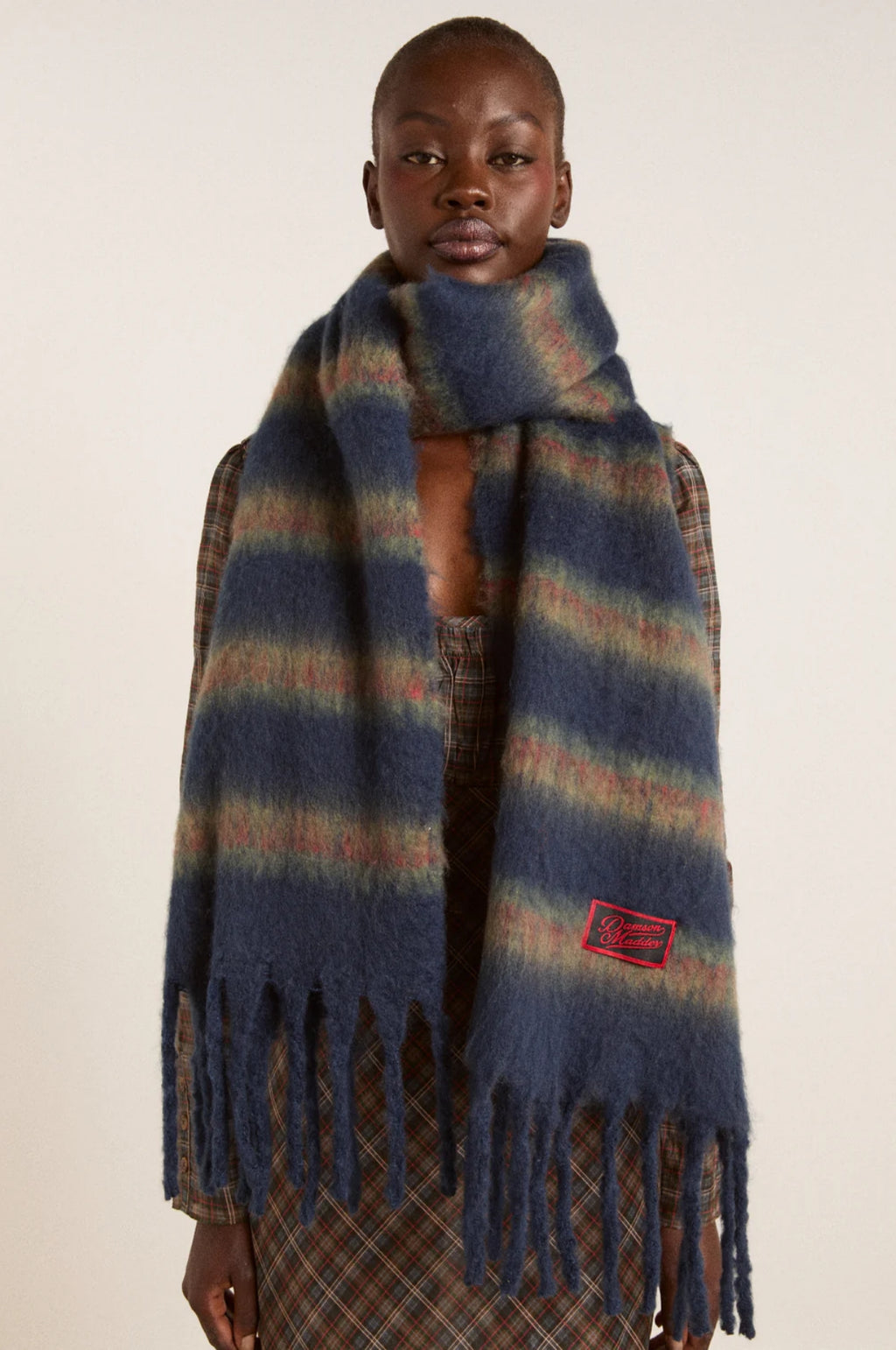 Brushed Oversized Scarf Choc Blue Stripe