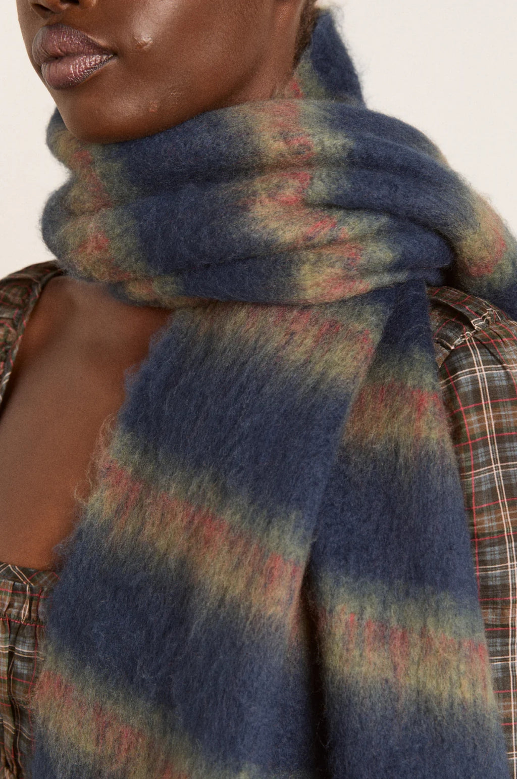 Brushed Oversized Scarf Choc Blue Stripe
