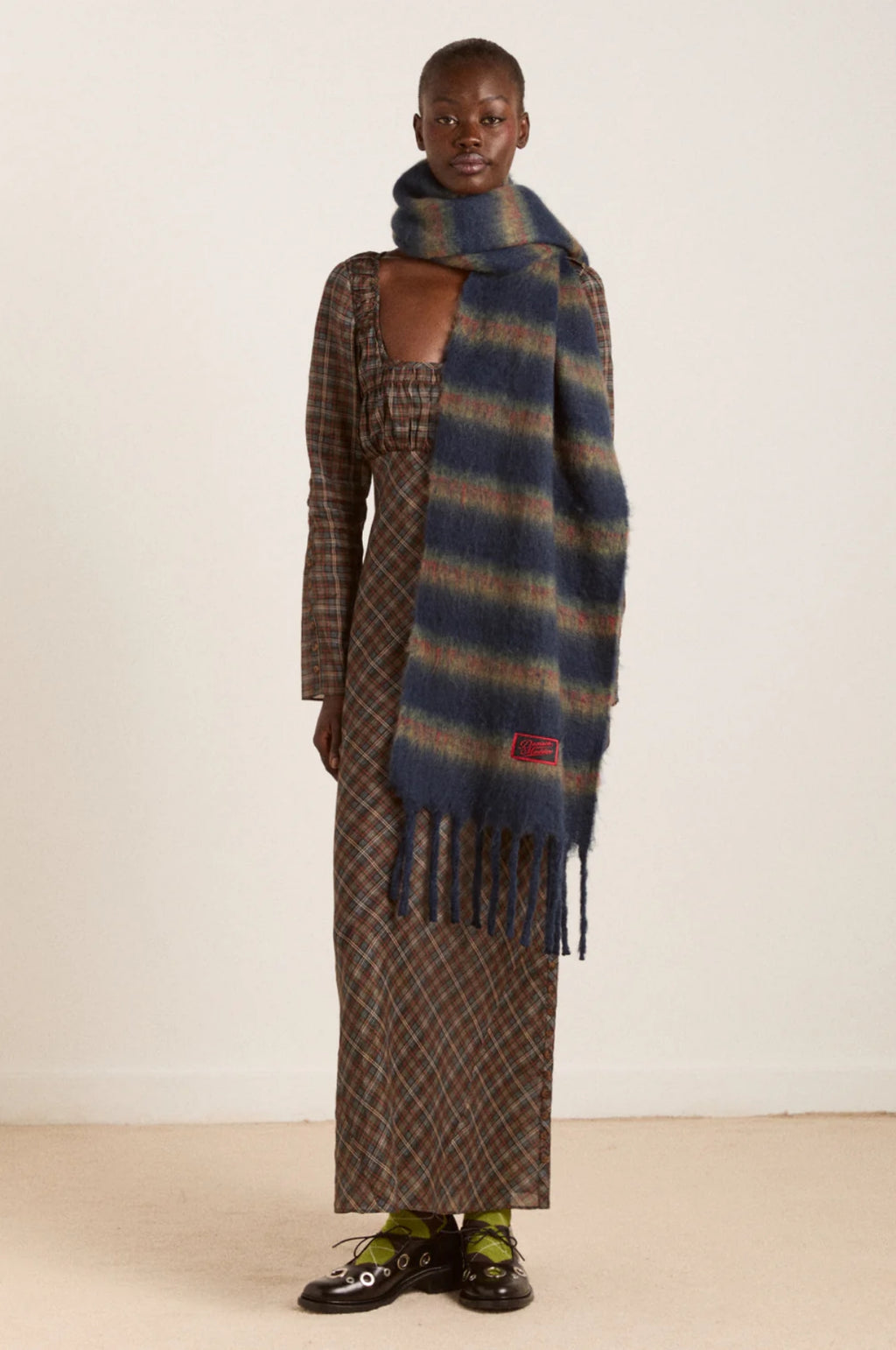 Brushed Oversized Scarf Choc Blue Stripe