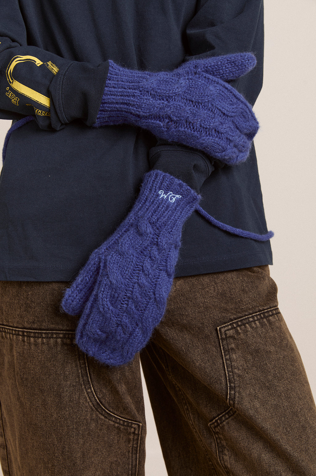 Cable String Mittens Cobalt Blue