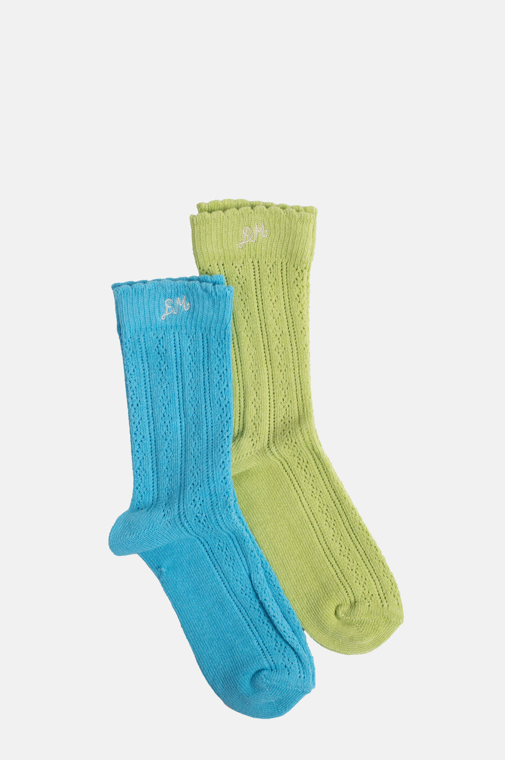 Damson Madder Calf Length 2 Pack Pointelle Socks Celery Aqua.