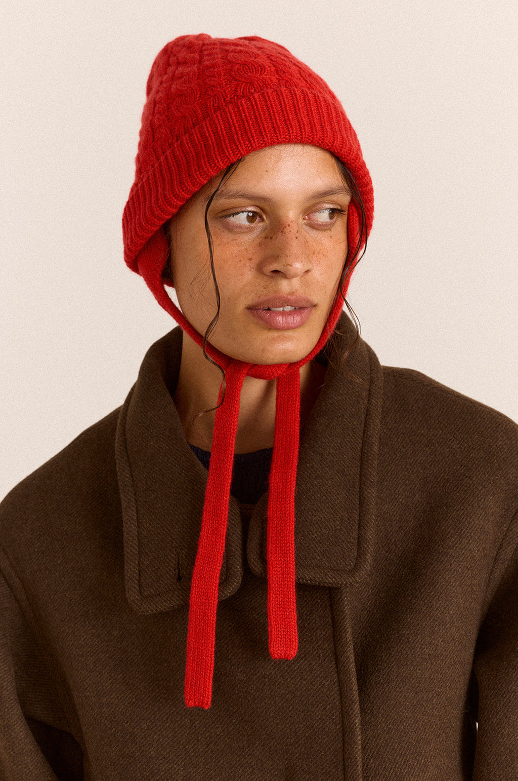 Cashmere Mix Turn Up Tie Beanie Red