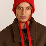 Cashmere Mix Turn Up Tie Beanie Red