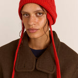 Cashmere Mix Turn Up Tie Beanie Red