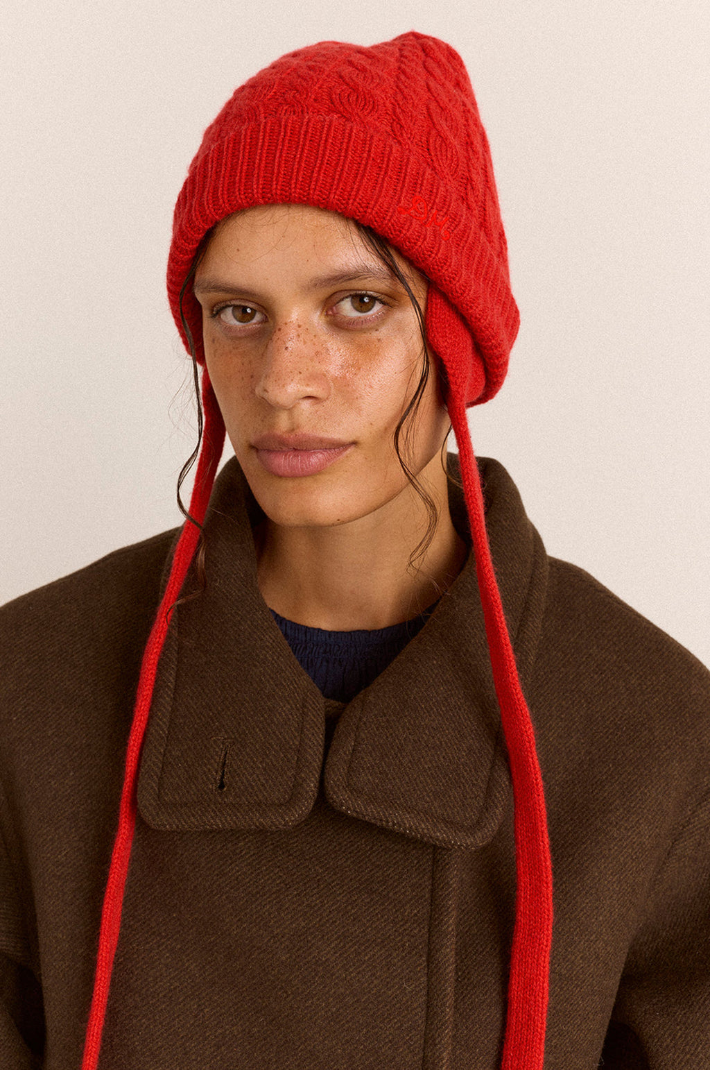 Cashmere Mix Turn Up Tie Beanie Red