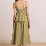 Caspia Volume Midi Skirt Basil Stripe