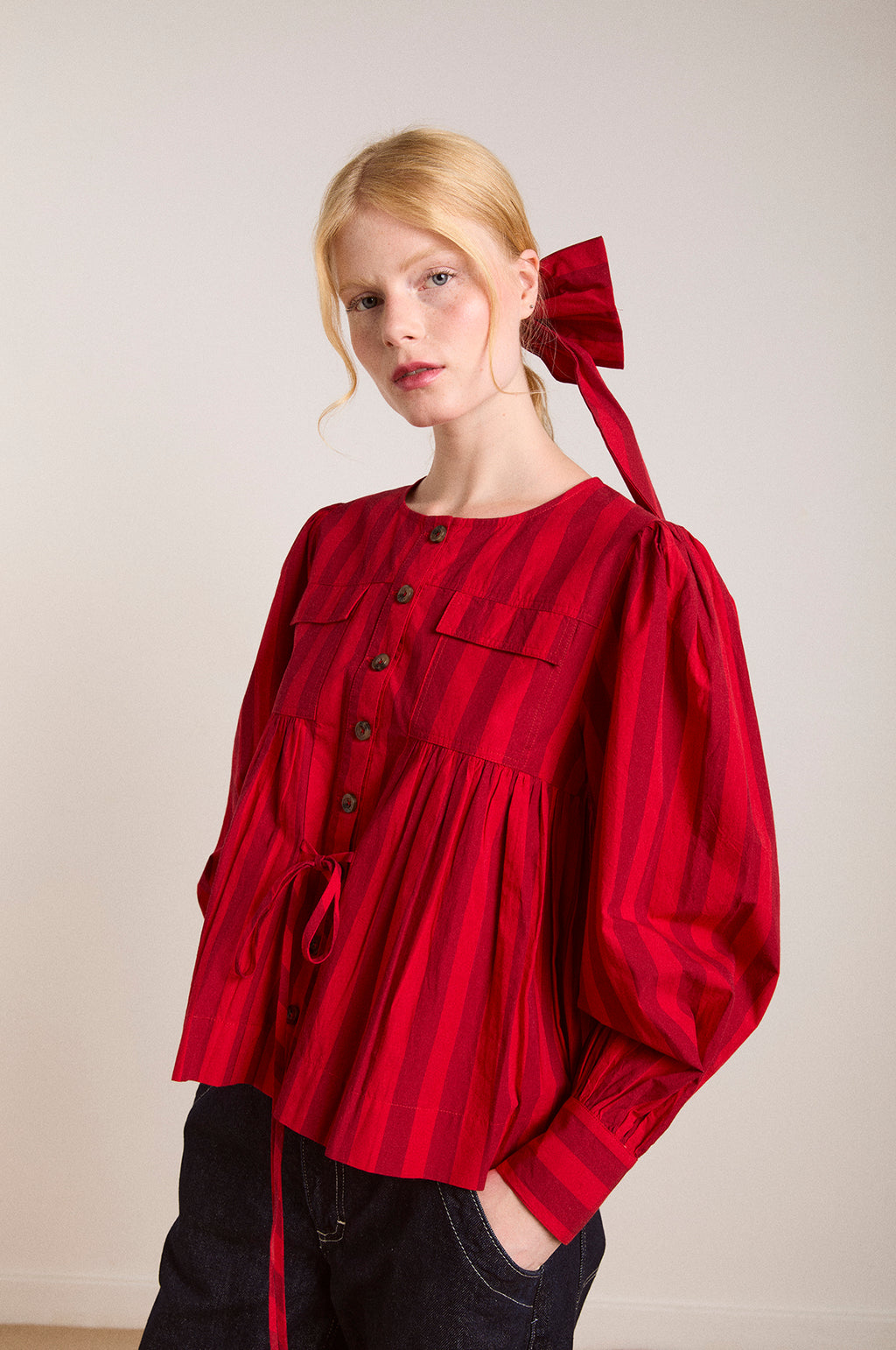 Charlize Blouse Red Burg Stripe