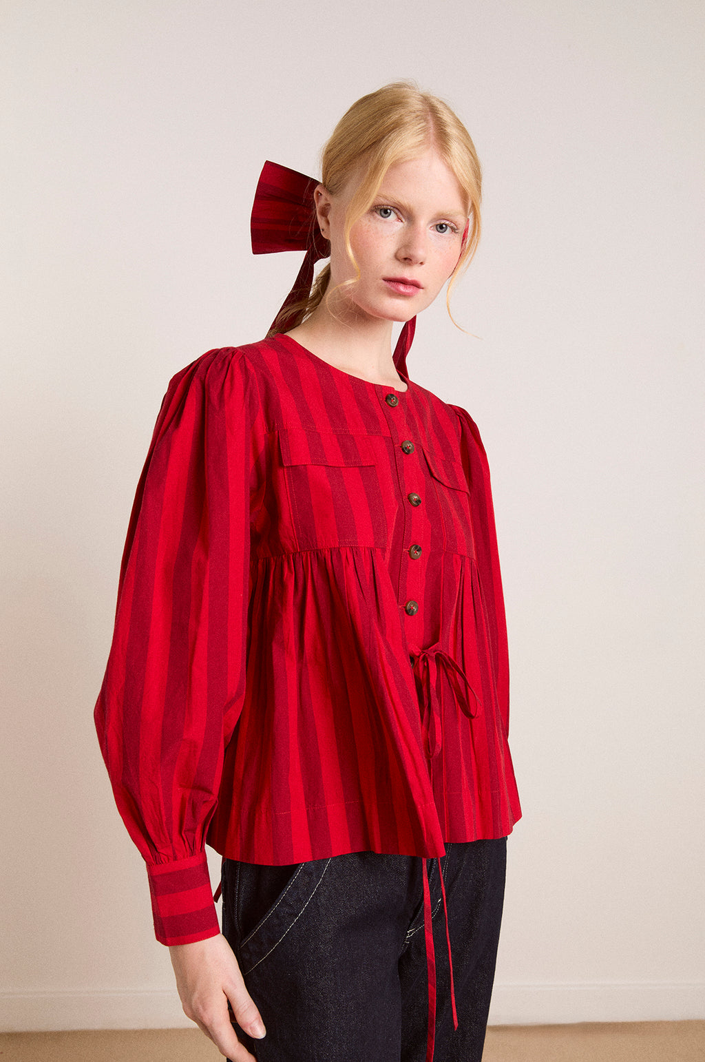Charlize Blouse Red Burg Stripe