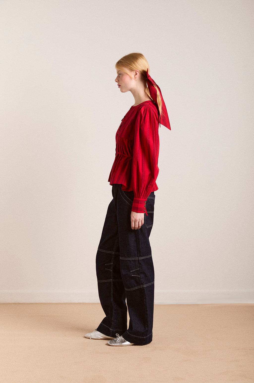 Charlize Blouse Red Burg Stripe