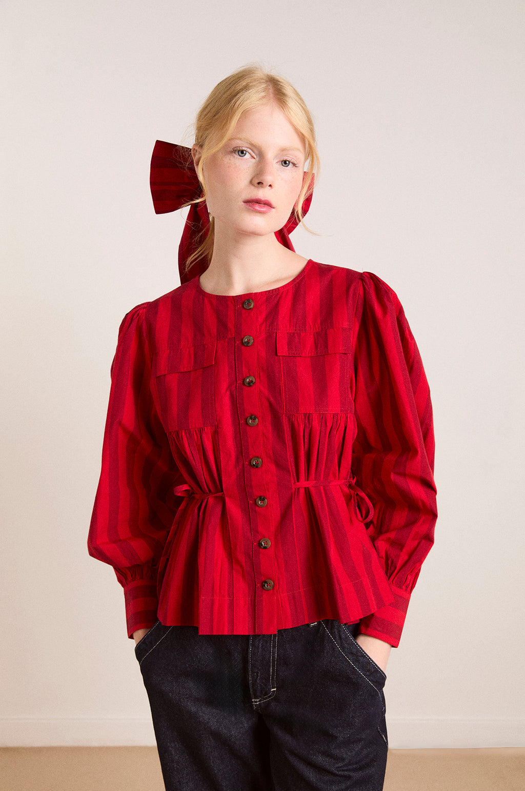 Charlize Blouse Red Burg Stripe