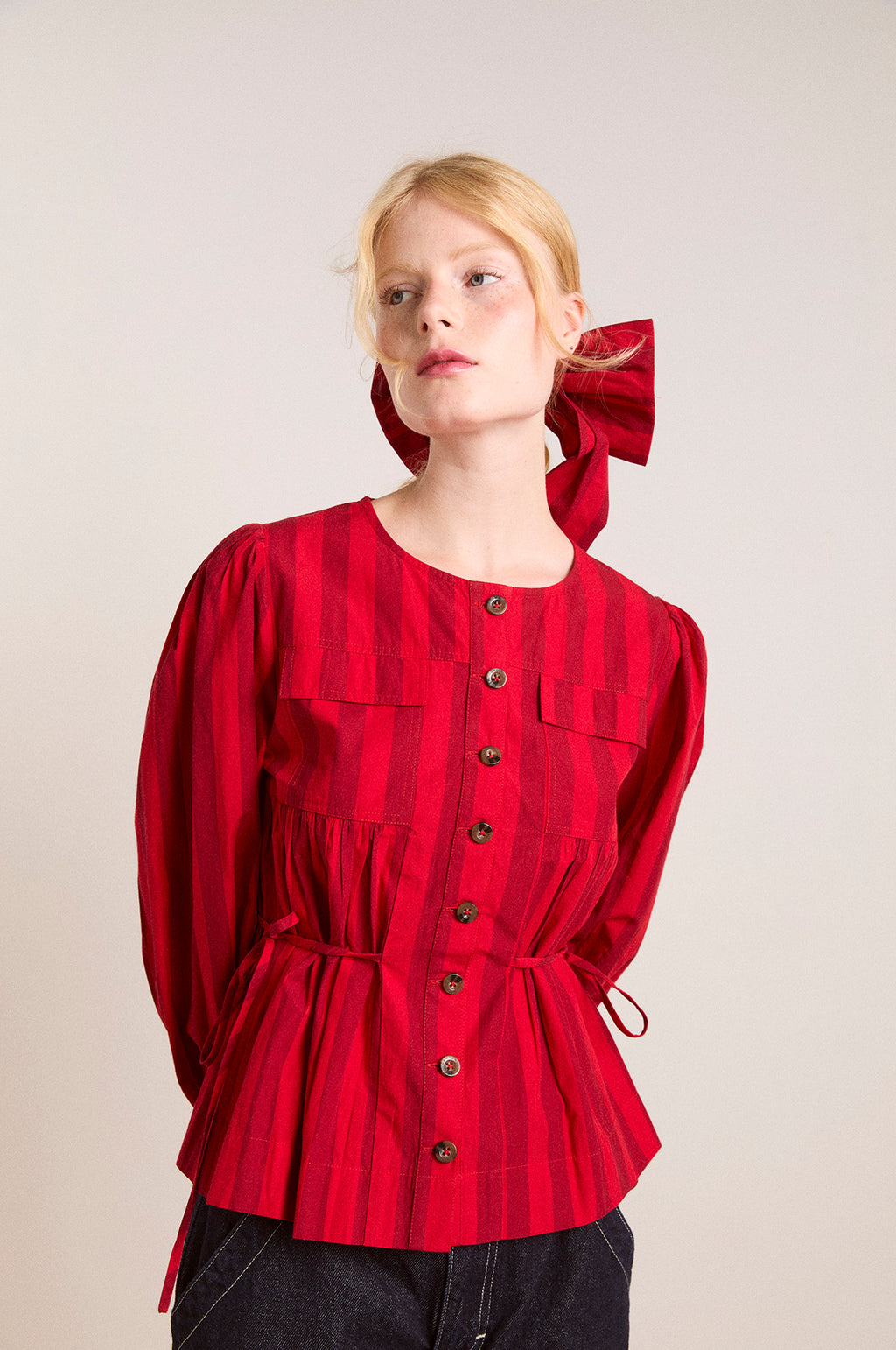 Charlize Blouse Red Burg Stripe