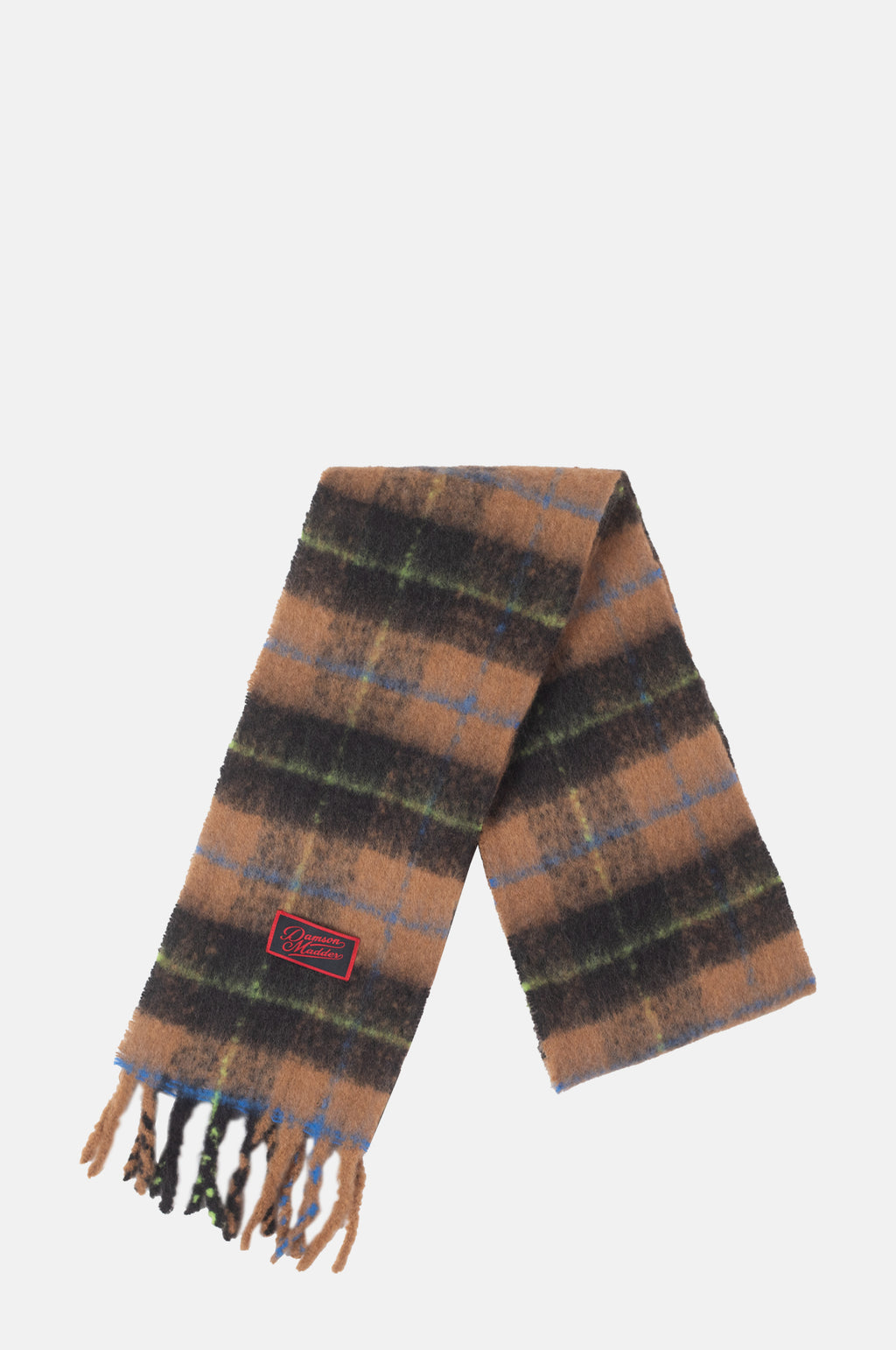 Damson Madder DM Fluffy Scarf Tan Check.