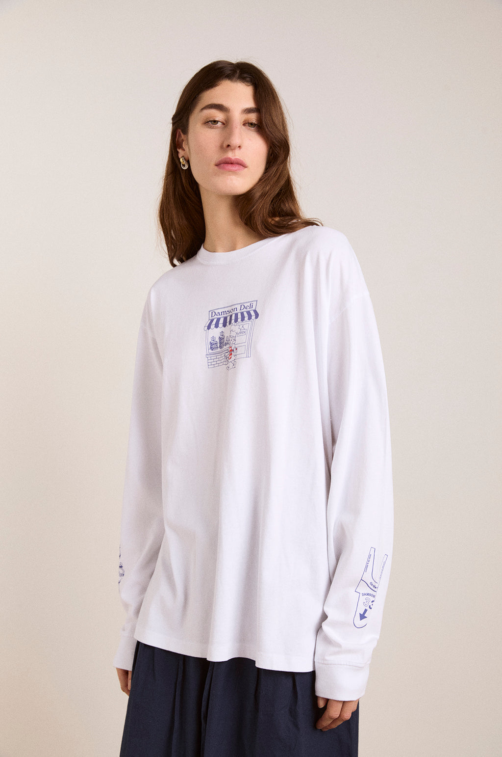 Damson Deli LS Tee White