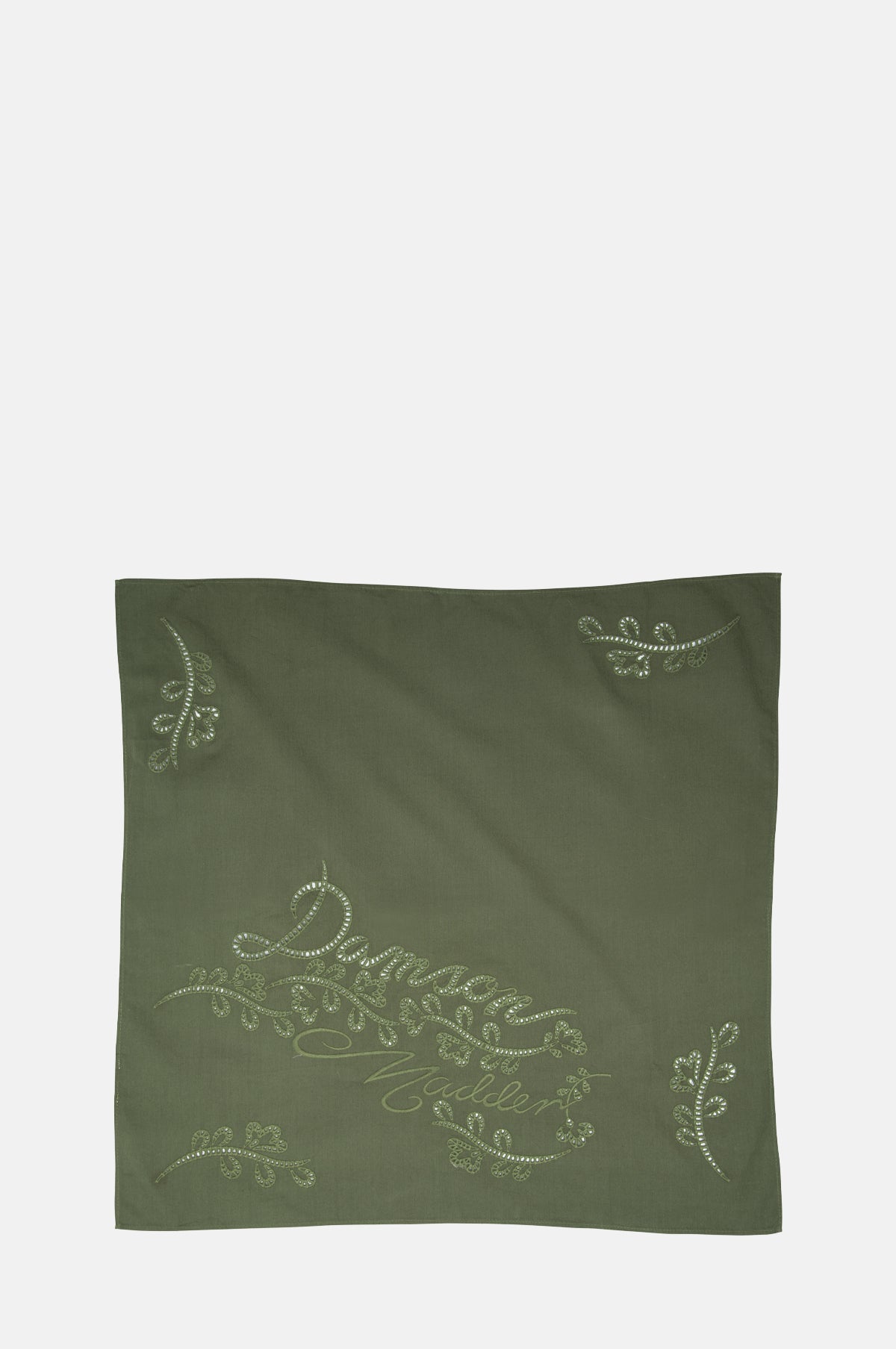 Damson Madder Embroidered Headscarf Khaki.