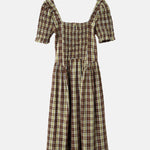 Damson Madder Emmy Shirred Midi Dress Cocoa Check.