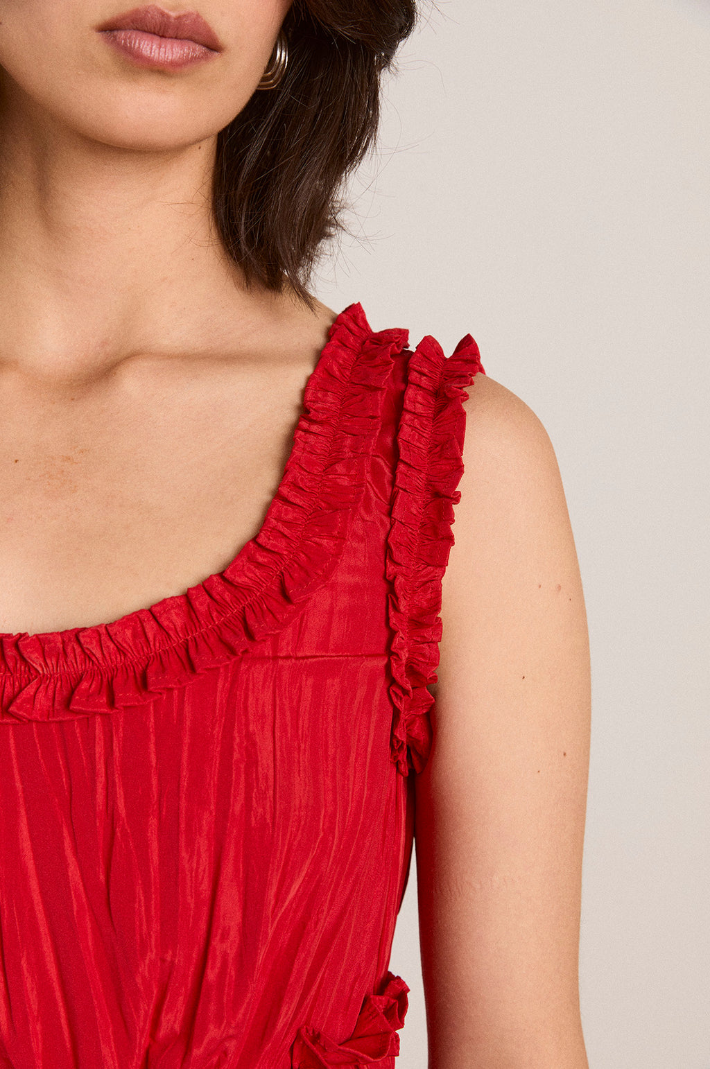 Everly Ruffle Blouse Red Tafetta