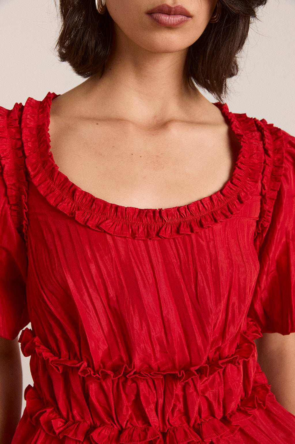 Everly Ruffle Blouse Red Tafetta