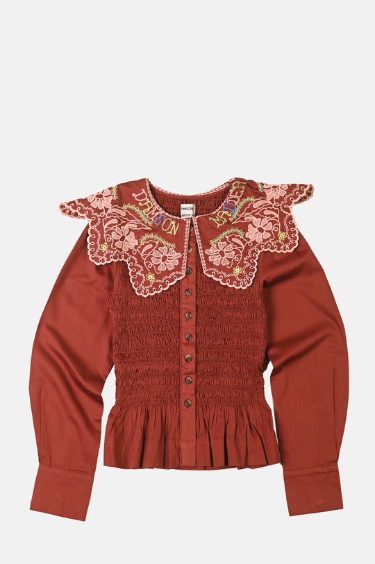 Fern Blouse Rust Embroidery
