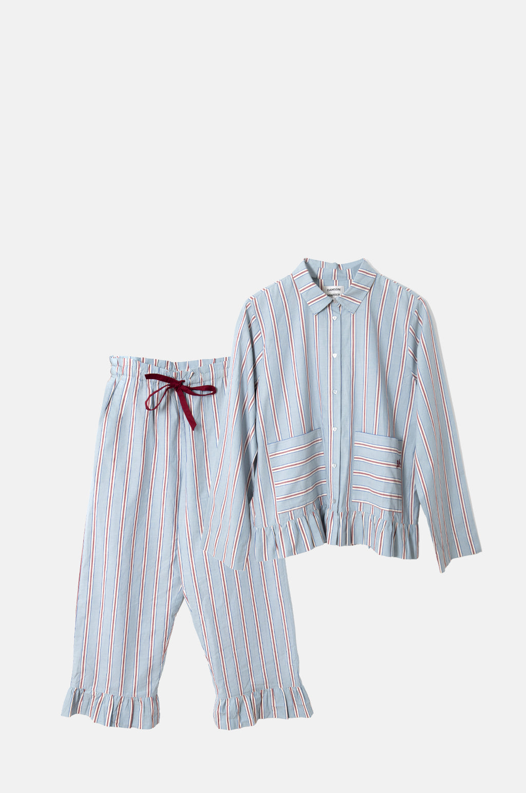 Damson Madder Frill Florie PJ Set Blue Burg Stripe.