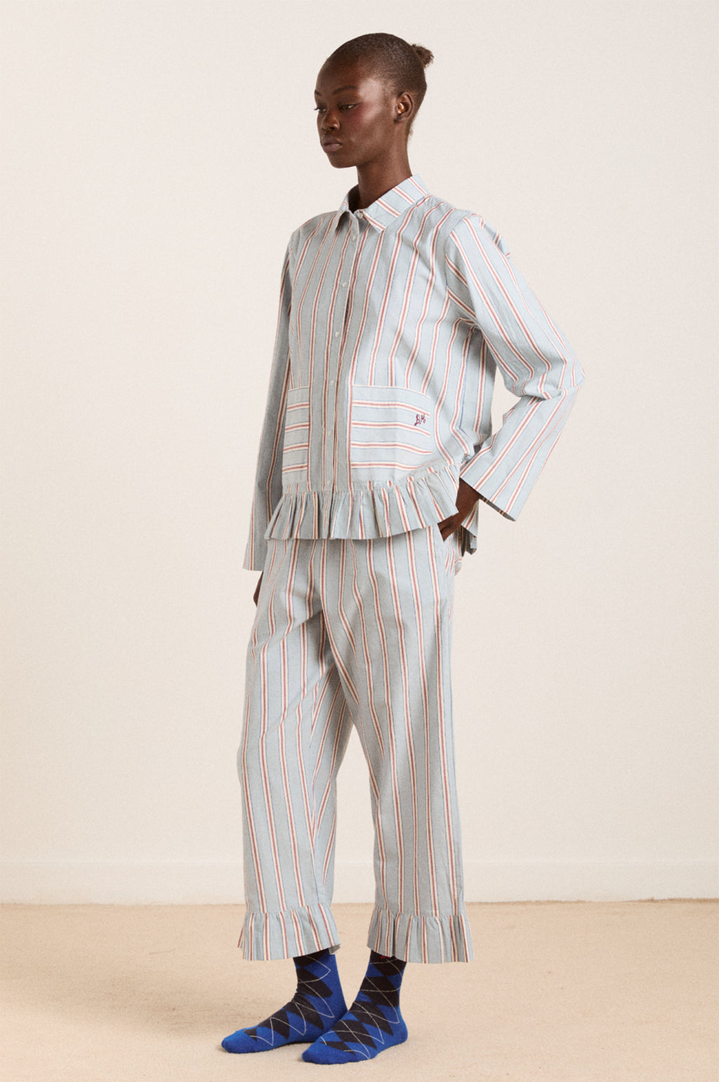 Frill Florie PJ Set Blue/Burg Stripe