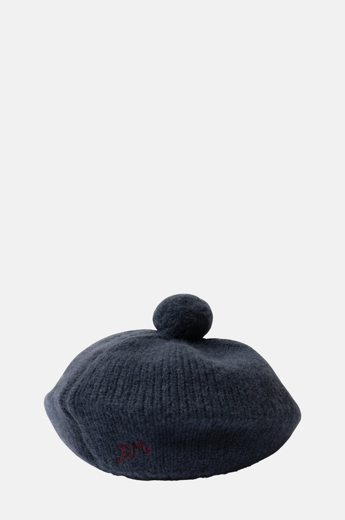 Damson Madder Knitted Pom Pom Beret Navy.