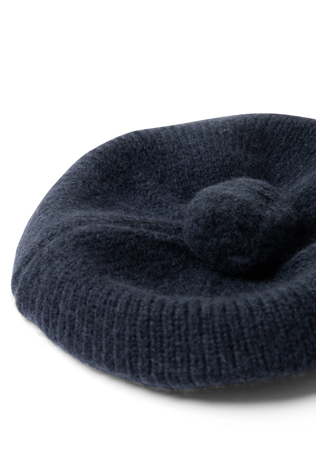 Knitted Pom Pom Beret Navy