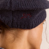 Knitted Pom Pom Beret Navy