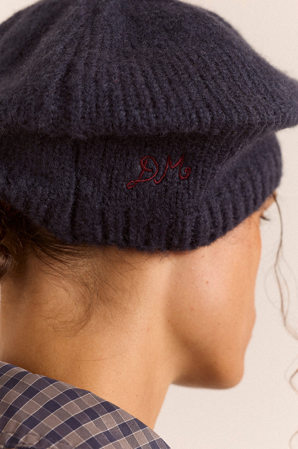 Knitted Pom Pom Beret Navy