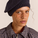 Knitted Pom Pom Beret Navy