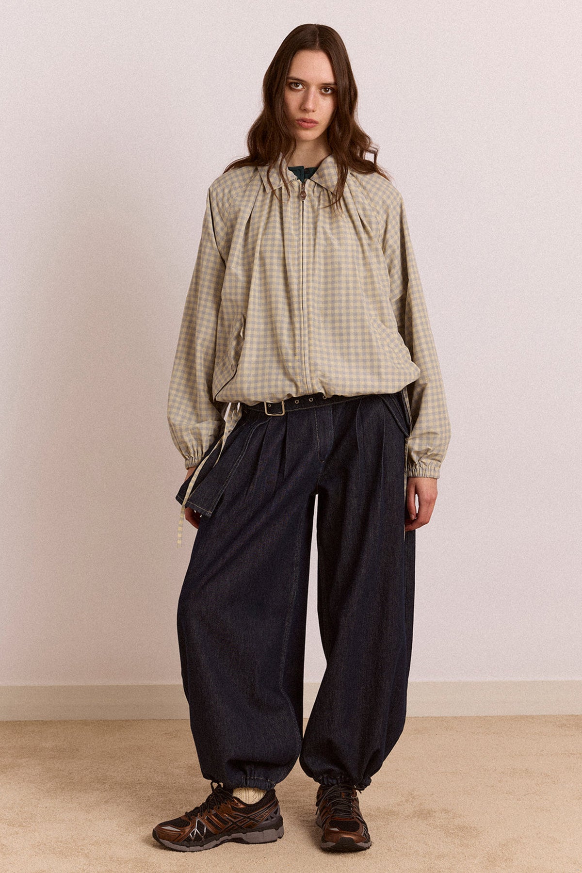 Lailah Lightweight Bomber Oyster Gingham